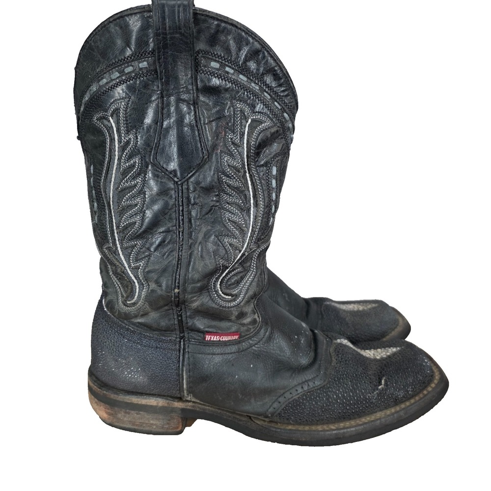 Texas Country Cowboy Boots Men 11 Black Stingray Leather Western Rodeo Will Onyx